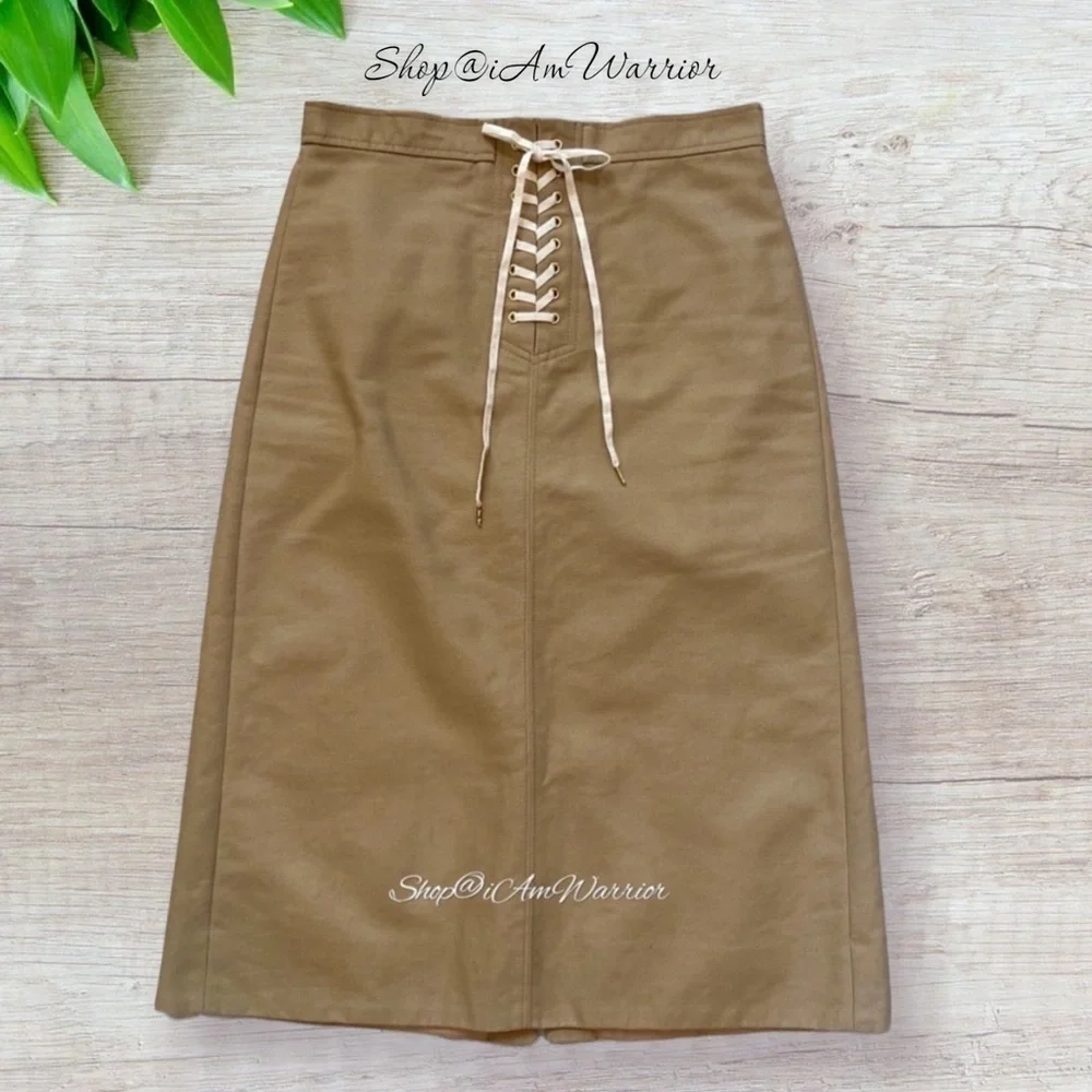 J.Crew cotton twill lace up high waisted midi skirt *shop@iamwarrior